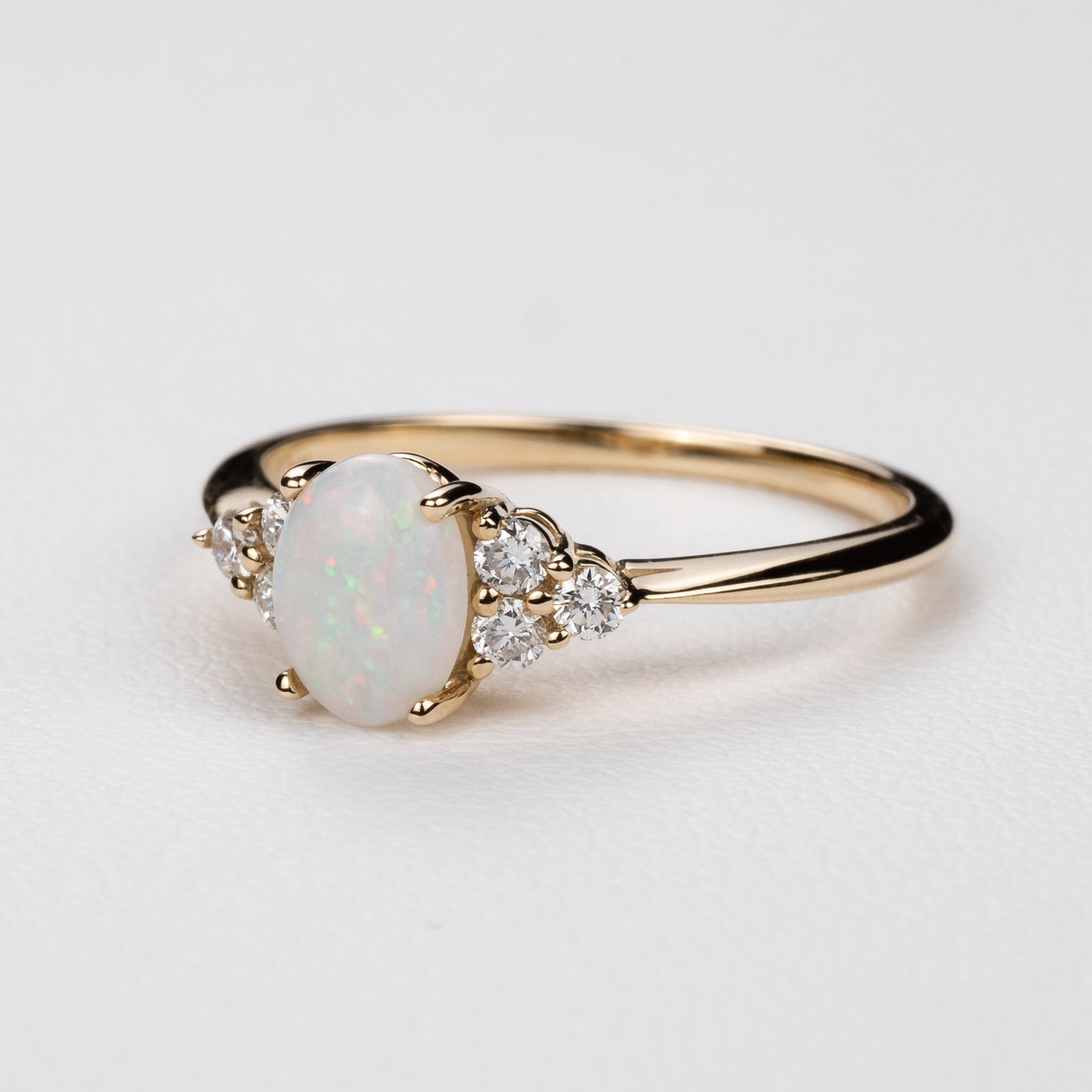 Opal and Diamond Engagement Ring 14k 18k Yellow Rose - Etsy