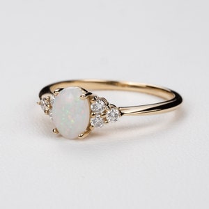Opal and Diamond Engagement Ring 14k, 18k Yellow, Rose, White Gold or ...
