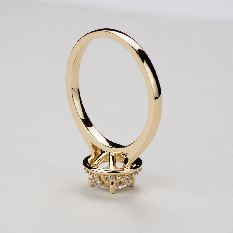 Cathedral Diamond Halo Engagement Ring. Available in 14k, 18k Gold, Platinum. Fully customizable. Made in U.S.A zdjęcie 4