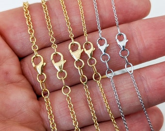 Round cable chains. Available in 14k, 18k Solid Gold and Platinum