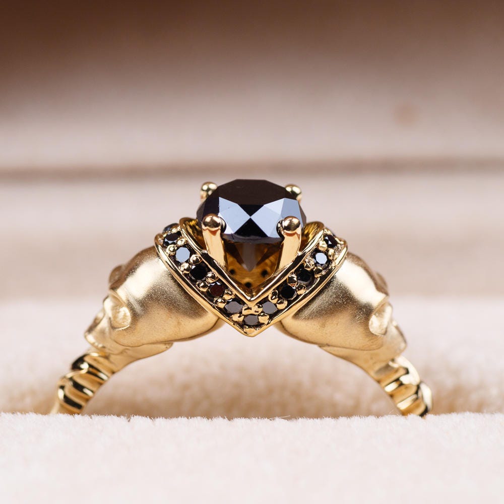 Black Diamond Skull Engagement Ring Momento Mori Jewelry. | Etsy