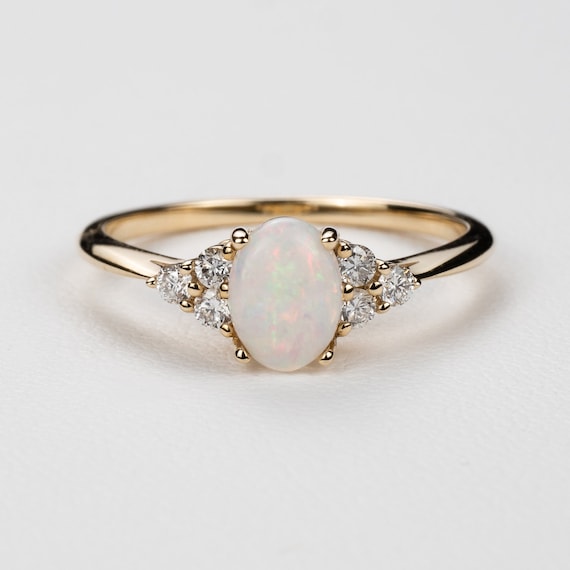 Buy Opal and Diamond Engagement Ring 14k, 18k Yellow, Rose