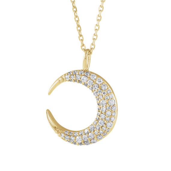 14k Or Jaune Finition Diamant Céleste étoiles collier pendentif