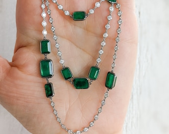 Diamond Chain with Emerald cut Emeralds. Aspen - 24.7 total carat weight. Diamond By The Yard Custom Chain. Made in USA