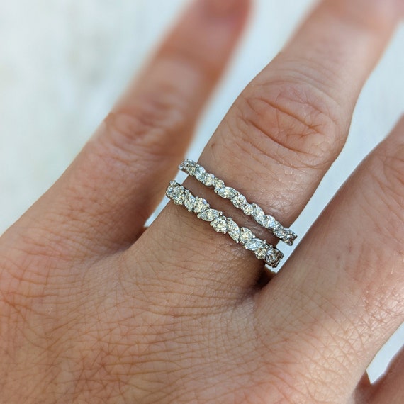 14K White Gold 0.18ctw Alternating Marquise and Round Diamond Semi-Mount Engagement  Ring St. Petersburg Florida