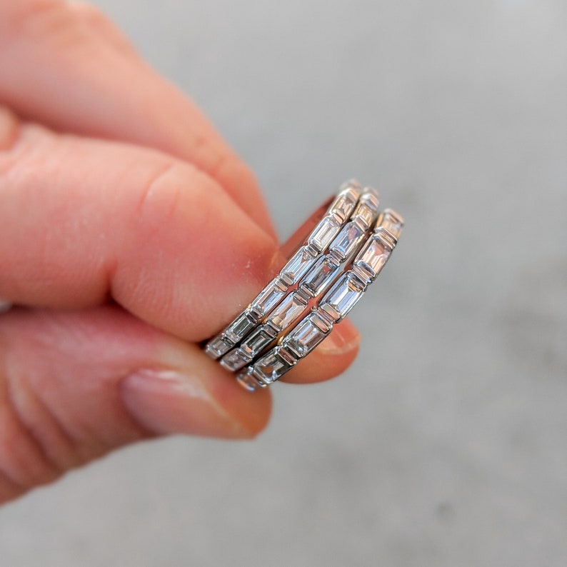 Baguette Diamond Bezel Eternity Band: Elian Available in 14k, 18k White, Yellow, Rose Gold and Platinum image 3