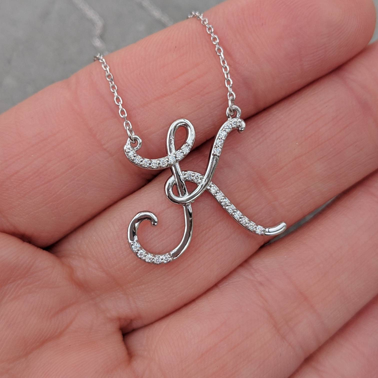 Diamond Script Initial Necklace Personalized Jewelry. 14k - Etsy