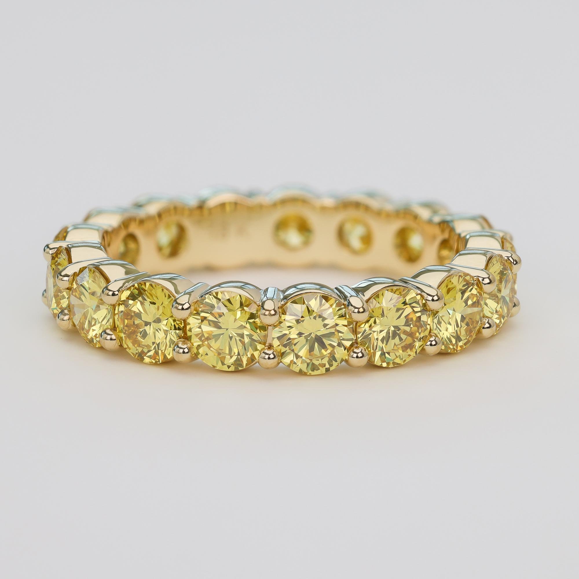 Yellow Diamond Eternity Ring by Sevgi Jewelry • Canary Yellow Anniversary Ring in Gold and Platinum. 2mm, 2.5mm, 3mm, 3.5mm and 4mm width.