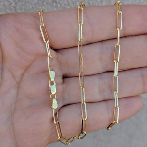 14k and 18k Gold Rectangular Paper clip Chain Small: 14k Yellow, Rose, White Gold. Layering, Rectangular Long Link Chains image 6