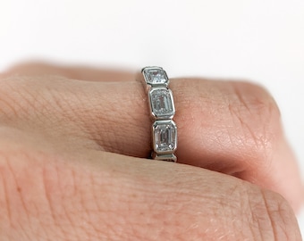 Emerald Cut Diamond Eternity Band: Ana by Sevgi Jewelry • East West, Bezel Set Anniversary Ring • 3.3 carats in 14k, 18k Gold and Platinum.