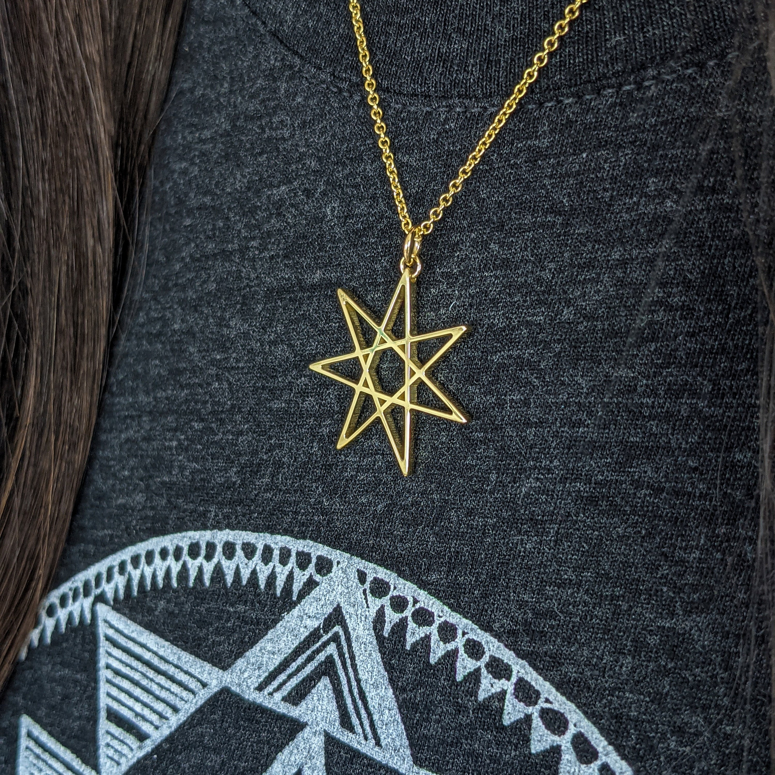 Fairy Star Pendant - Sterling Silver Seven Pointed Septagram With Natural Amethyst, Large Size, Wiccan & Magic Jewelry