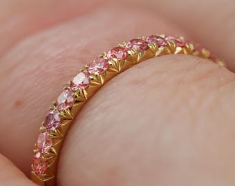 Pink Diamond French Fishtail Pave Eternity Ring - Rosa by Sevgi Jewelry • Wedding and Anniversary Ring • 14k, 18k and Platinum • Made in USA
