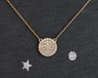 Diamond Cluster Disc Pave Necklace by Sevgi Jewelry • Available in 14k, 18k and Platinum • Fully Customizable • Made in U.S.A