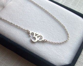 14k Gold Sideways Om Necklace - 14k Solid Gold Yoga Jewelry. White Gold, Rose Gold & Yellow Gold. Gift Ideas for Her