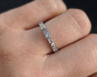 Alternating Princess and Baguette Diamond Wedding Band - Liora: Half, 3/4, Full Eternity. Solid 14k, 18k Gold & Platinum