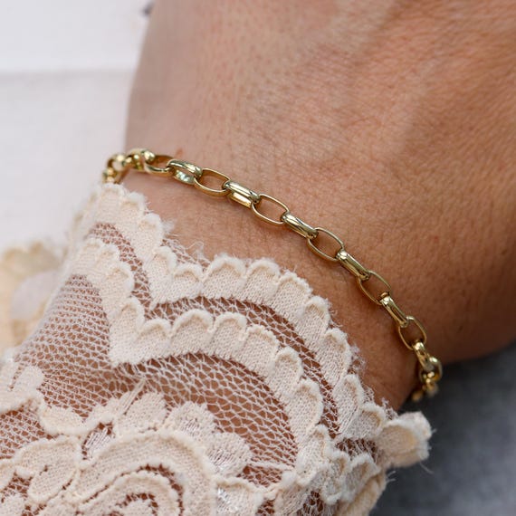 Elongated Oval Cable Chain Bracelet. 4mm Wide Charm Bracelet. 6