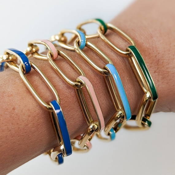 14k Enamel Oval Link Bracelet. High quality Italian imported bracelet chain