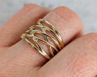 Solid Gold Crossover Ring. Available in 14k, 18k and Platinum. Criss-cross Ring. Fully Customizable. Made in U.S.A