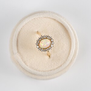 Vintage Style Oval Opal Diamond Halo Engagement Ring 14k, 18k Yellow, Rose, White Gold or Platinum. Custom Fine Jewelry image 5