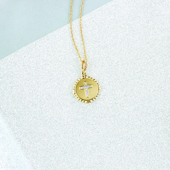 Diamant pendentif croix ou collier petite 14kt Rose Jaune Blanc or ou platine