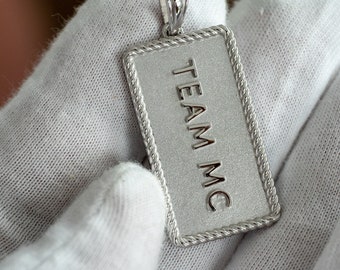 Custom embossed text pendant - Available in 14k, 18k and Platinum. Fully customizable