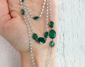 Oval Emerald and Diamond Chain. Elowen - 22.25 total carat weight. Diamond By The Yard Custom Chain. Made in USA