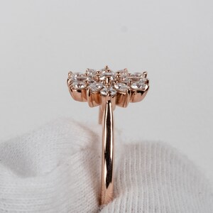 Antique Inspired Floral Diamond Cluster Ring 14k Rose, Yellow, White Gold or Platinum. Wedding Jewelry image 3
