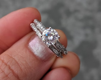 Vintage-Style Diamond Wedding Set Rings - Matching Etta Engagement Ring & Wedding Ring. Available in 14k, 18k and Platinum