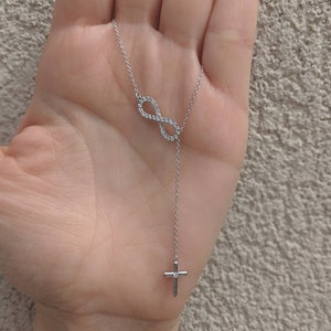 Diamond Infinity Cross Lariat 14k Yellow, Rose or White Gold. Christian, Spiritual Gift Ideas image 5