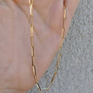 14k and 18k Gold Rectangular Paper clip Chain Small: 14k Yellow, Rose, White Gold. Layering, Rectangular Long Link Chains image 7