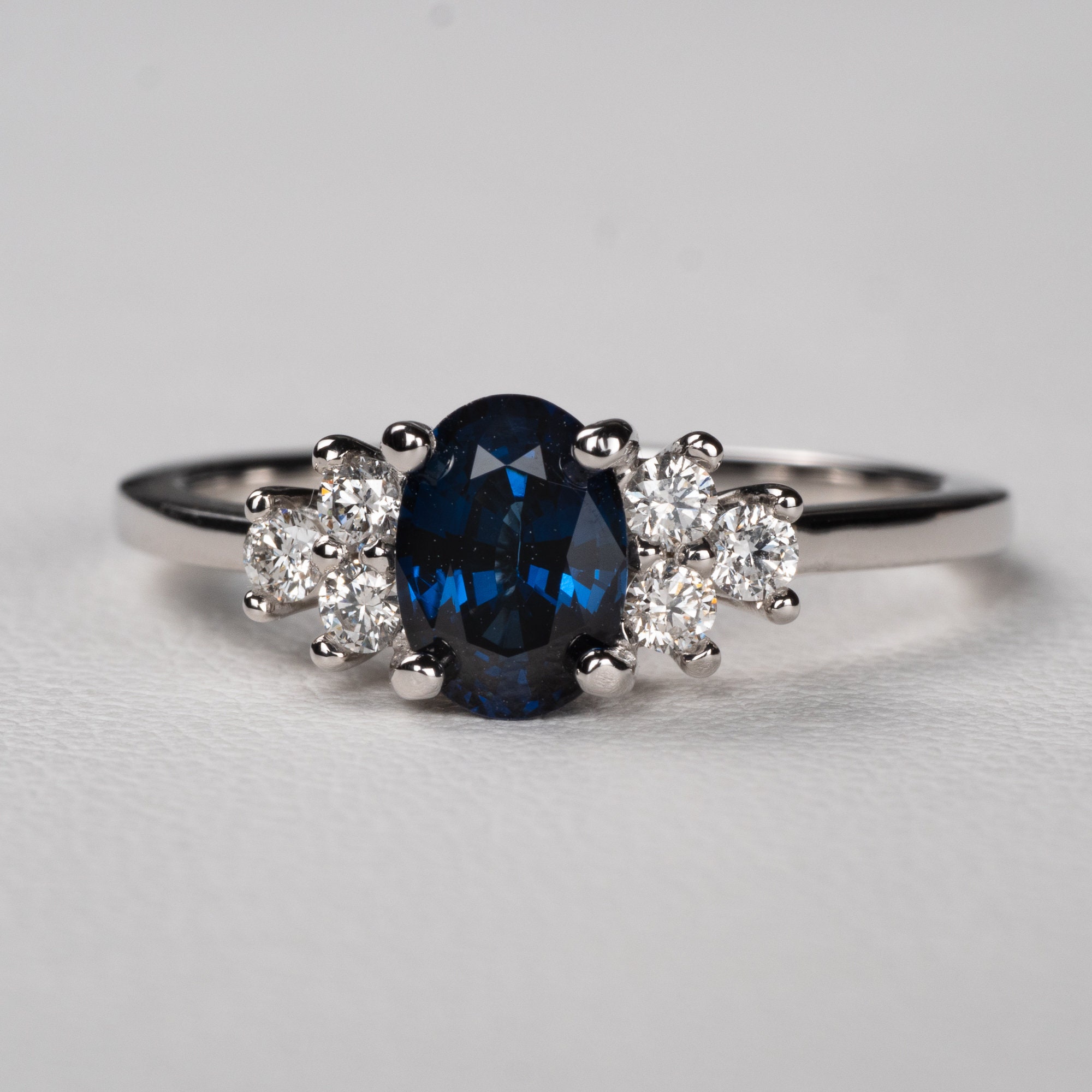 Sapphire Trio Diamond Engagement Ring: Dia 14k 18k Yellow | Etsy