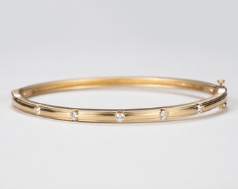 Flush Set Diamond Bangle Bracelet - .3 Carat Weight VS1 Diamonds. 14k, 18k Gold & Platinum. Figure Eight Locking Hinge