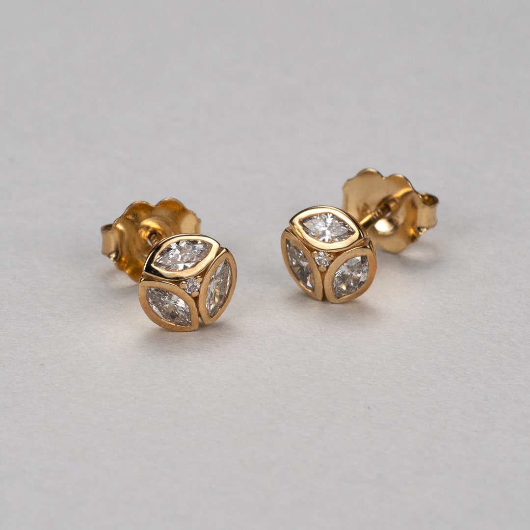 Diamond Cluster Stud Earrings 14k 18k Yellow White Rose - Etsy