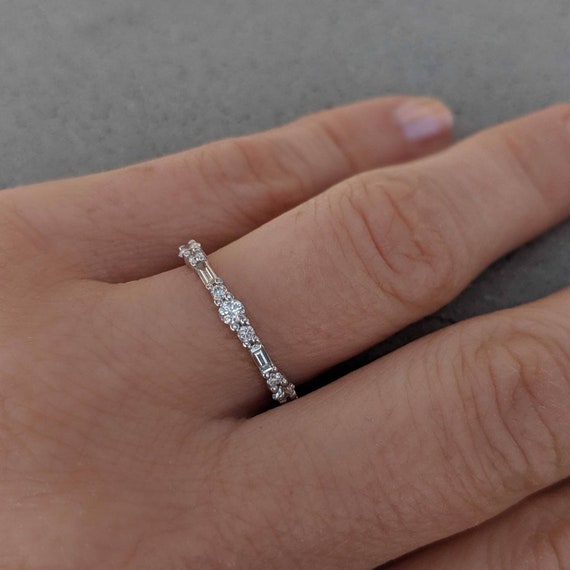 Graduated Round Baguette Diamond Eternity Wedding Ring Cassia Half and Full Eternity Band. 14k 18k Gold or Platinum Etsy
