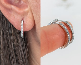 Small Diamond Hoop Earring • French u-cut Pave • Custom Fine Jewelry for Her • Made in U.S.A