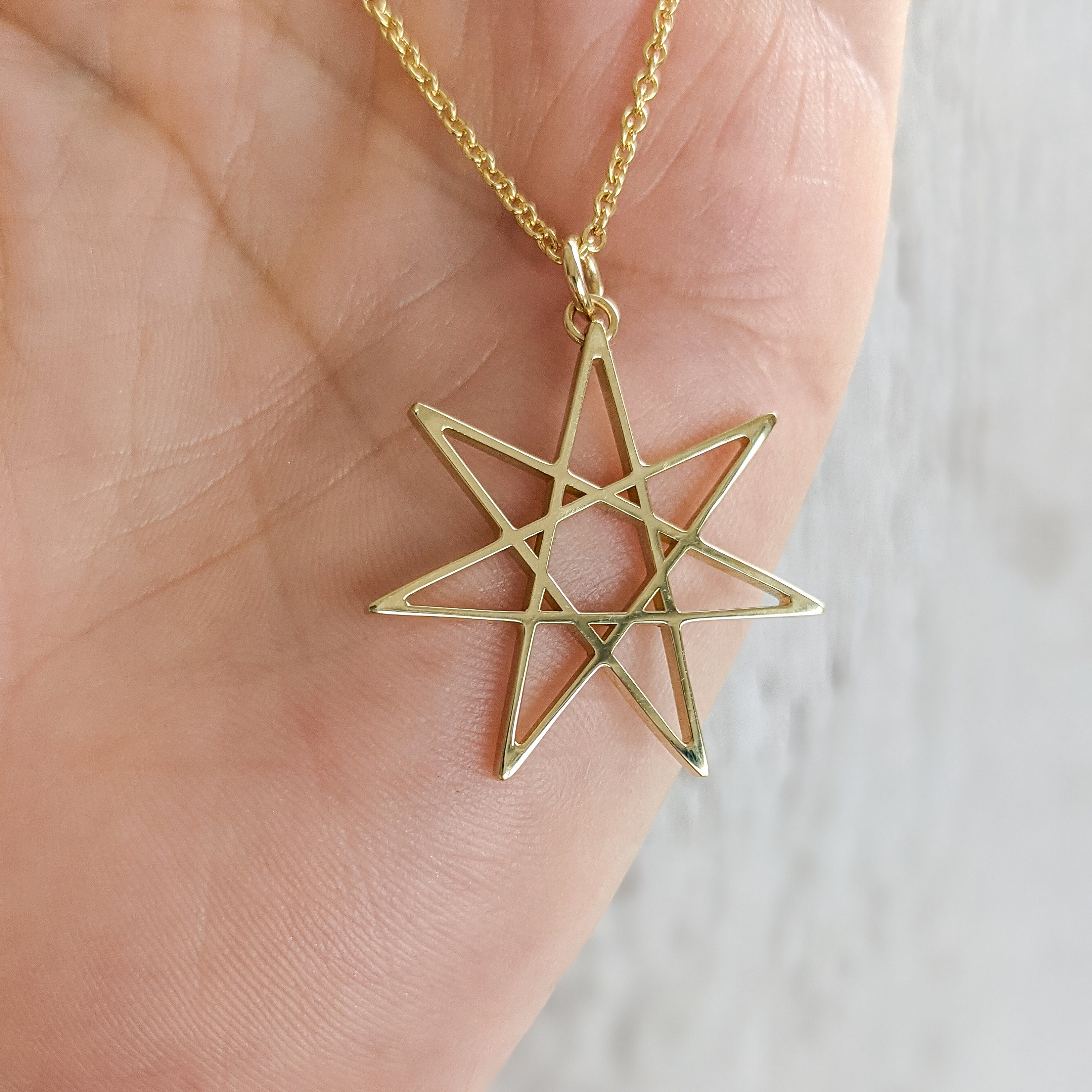 Fairy Star Pendant - Solid Gold Seven Pointed Faery Star: 14k, 18k Yellow, Rose, White Gold or Platinum. Magickal Jewelry
