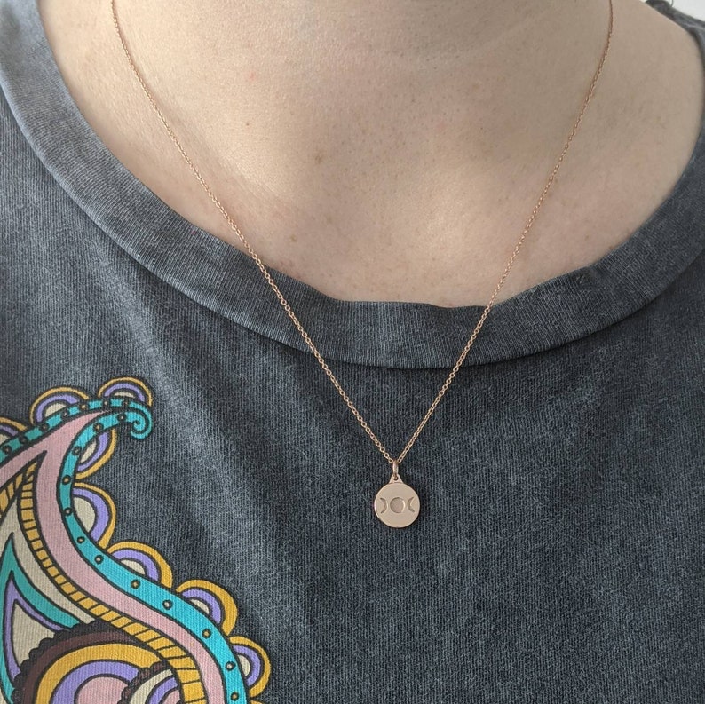 Triple Goddess Necklace Solid Gold Triple Moon Charm. Witchy Etsy