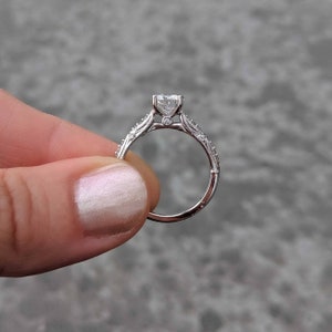 Vintage Style Milgrain Navette Engagement Ring Etta Available in Moissanite and Diamond. 14k Gold, Platinum image 2
