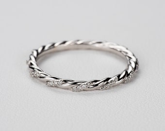 Petite Diamond Twist Eternity Band - 14k, 18k Yellow, Rose, White Gold or Platinum. Made to Order in NYC