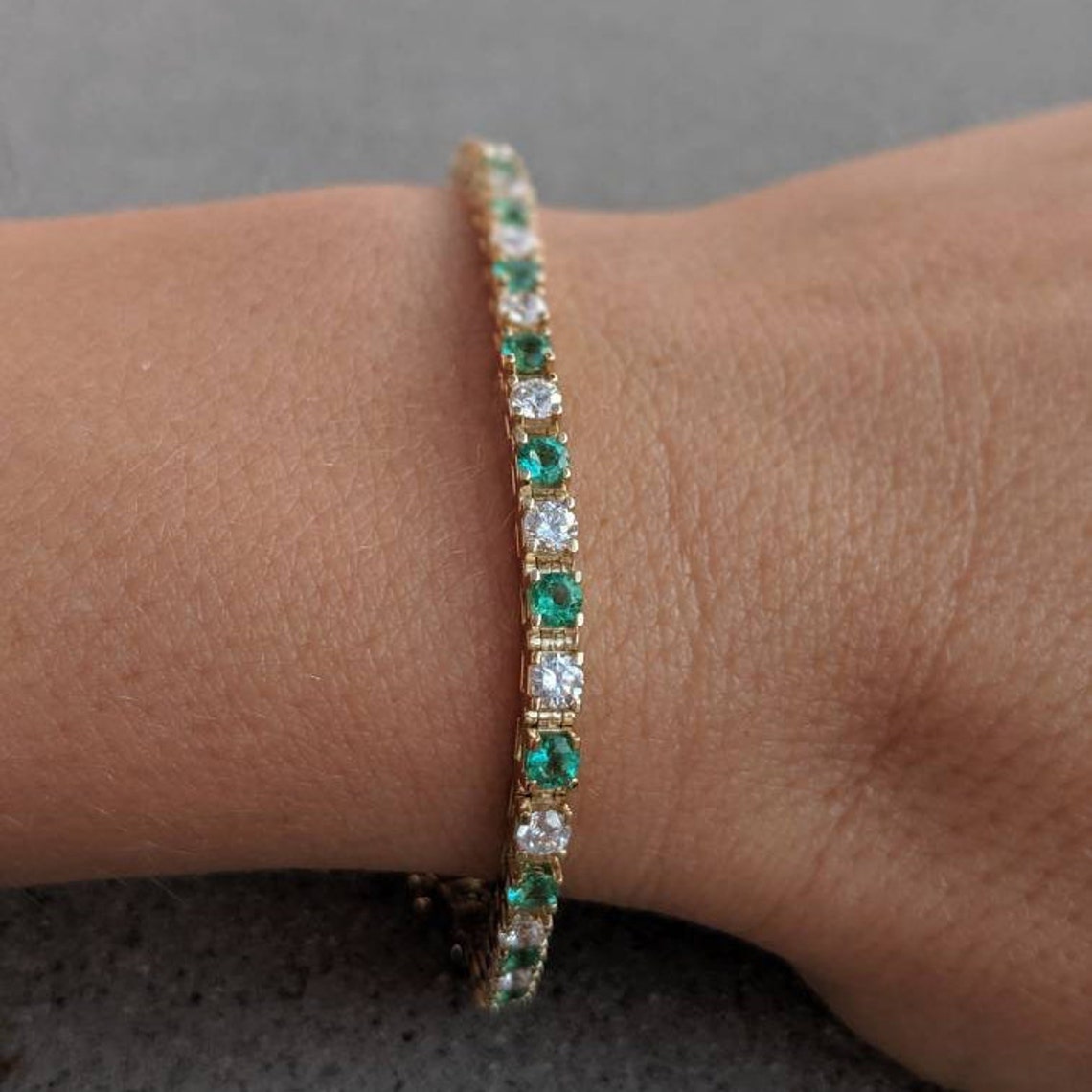 Diamond and Emerald Tennis Bracelet. 5 Carats. 14k Yellow | Etsy