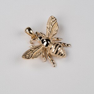 Diamond Bee Necklace Solid Gold Bee Pendant. 14k, 18k Yellow, Rose, White Gold and Platinum. Diamond or Gemstone Eyes image 6