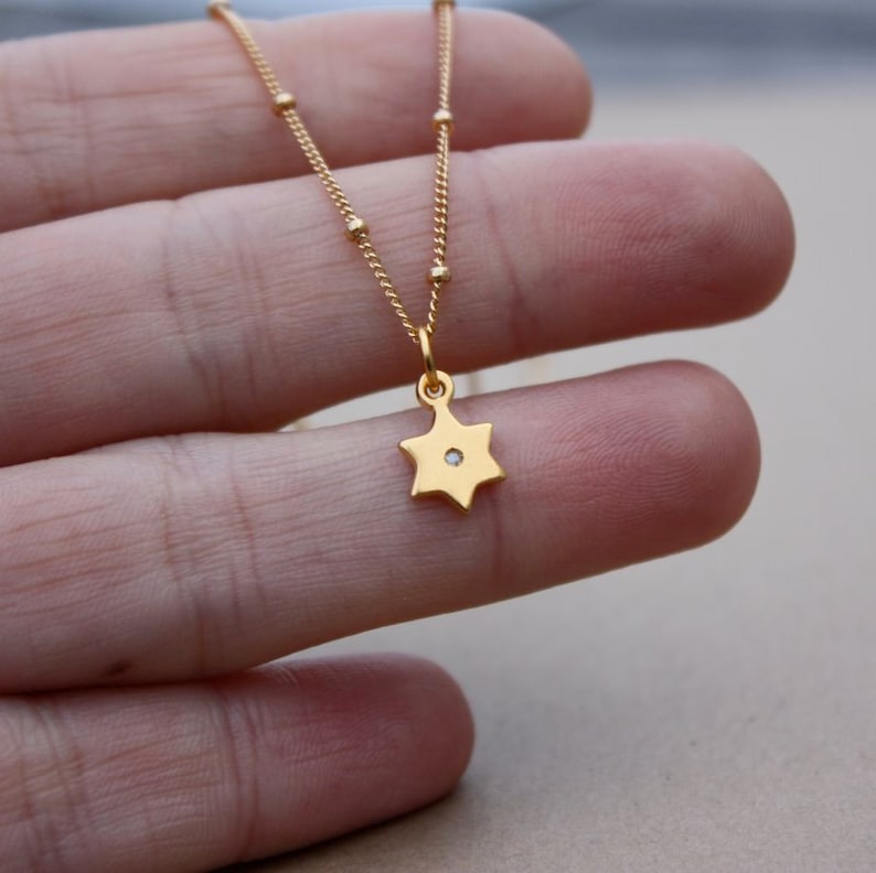 14k Gold Tiny Diamond Star of David Necklace Hanukkah Etsy