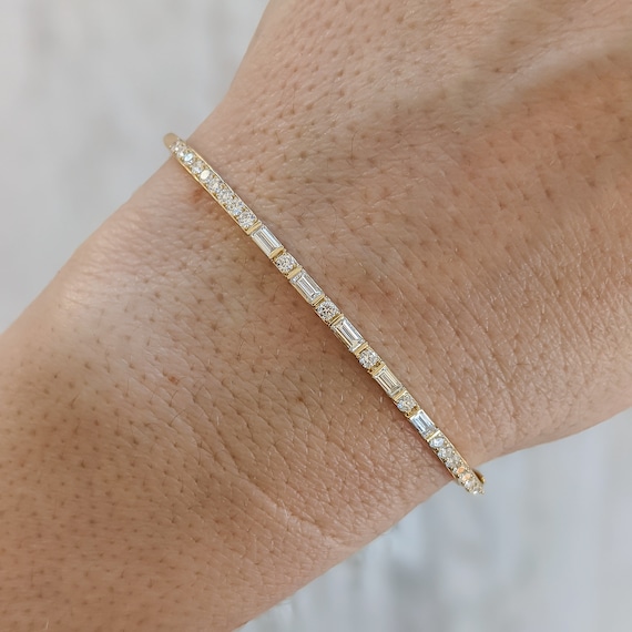 Baguette and round diamond bracelet sale