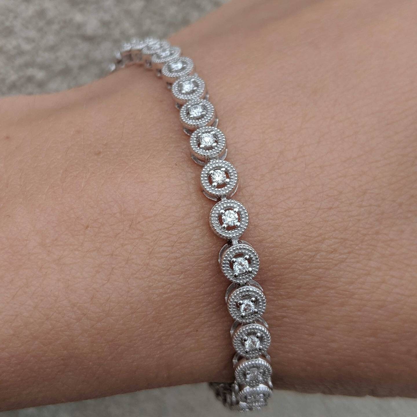 Milgrain Diamond Tennis Bracelet - 1 CTW Diamonds. 14k White Gold or Yellow Gold. Fine Jewelry Custom Made in NYC