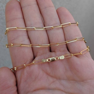 14k and 18k Gold Rectangular Paper clip Chain Small: 14k Yellow, Rose, White Gold. Layering, Rectangular Long Link Chains image 5