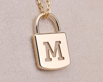 Personalized Solid Gold Lock Pendant • Mother's Day Jewelry Gift • Available in 14k, 18k Solid Gold and Platinum • Fully Customizable