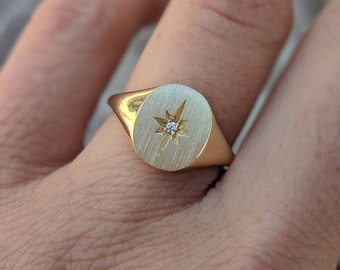 Starburst Signet Ring - 14k, 18k Yellow, Rose, White Gold or Platinum. Celestial Jewelry & Gift Ideas