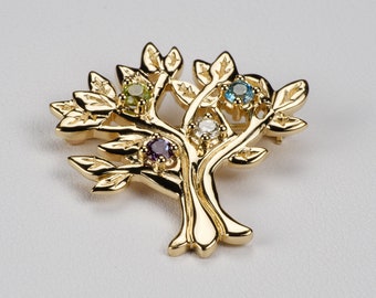 Birthstone Brooch for Grandma, Grandmother - 14k, 18k Yellow, Rose, White Gold & Platinum. Custom Birthstone Gemstones