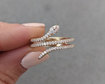 Diamond Snake Ring - 14k, 18k Yellow, Rose, White Gold & Platinum