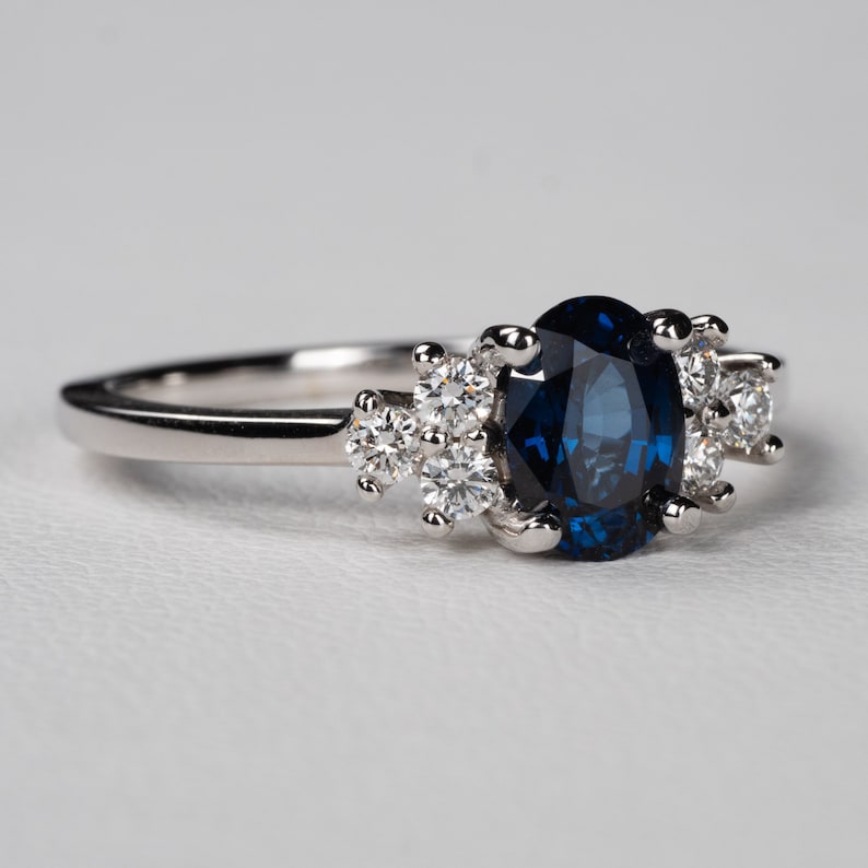 Sapphire Trio Diamond Engagement Ring: Dia 14k 18k Yellow - Etsy